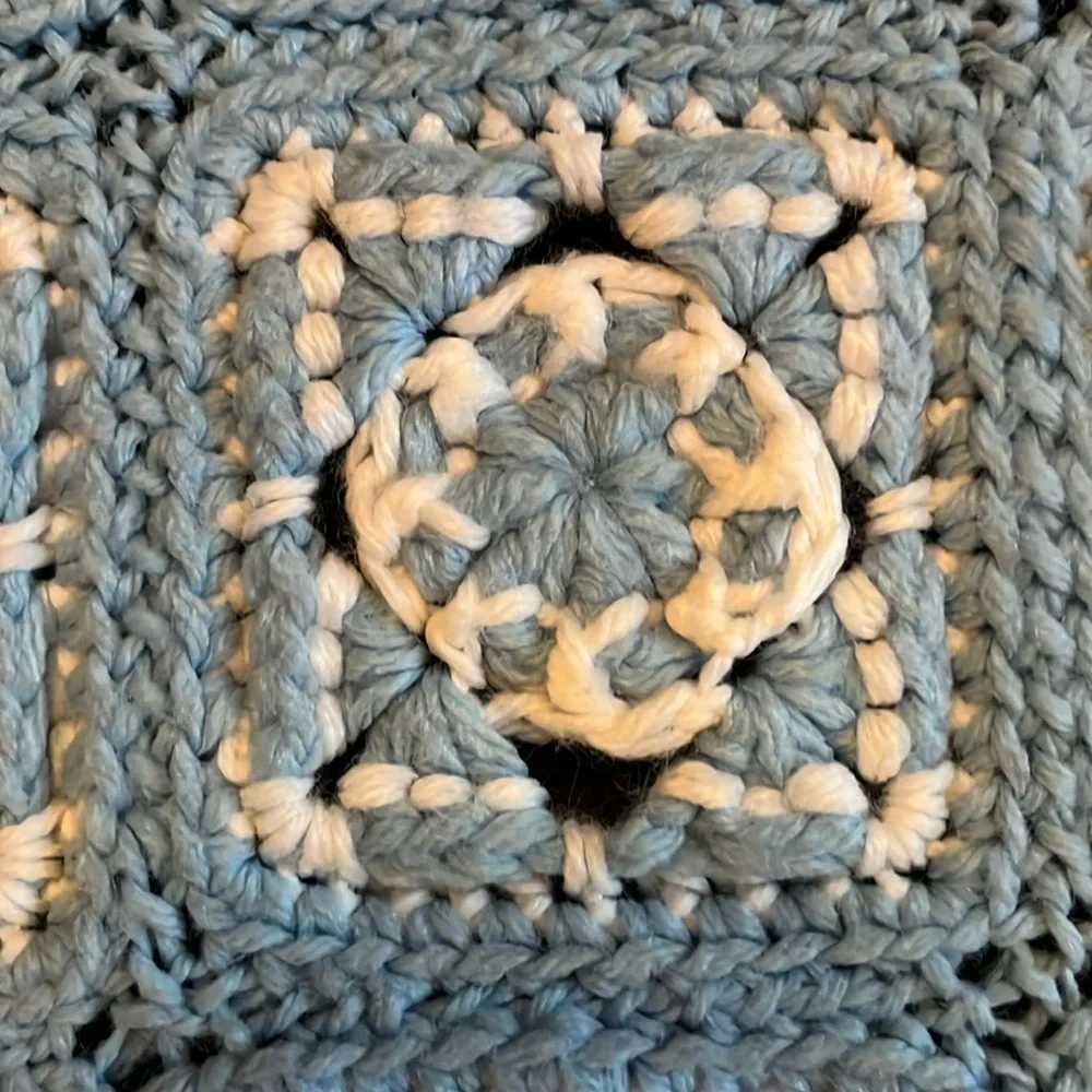 Hand Crochet Baby Blanket Blue White Nursery, Dolls